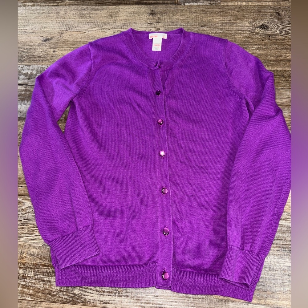 Crewcuts Girls Size 12 Purple Cotton Button Cardigan Preppy School Sweater